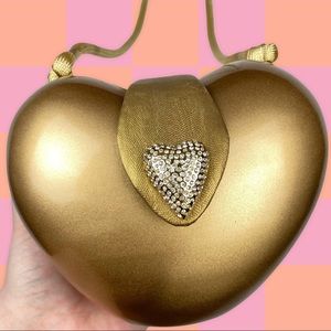 RARE Timmy Woods Heart Shaped Mini Swarovski Crystal Unique Gold Shoulder Bag